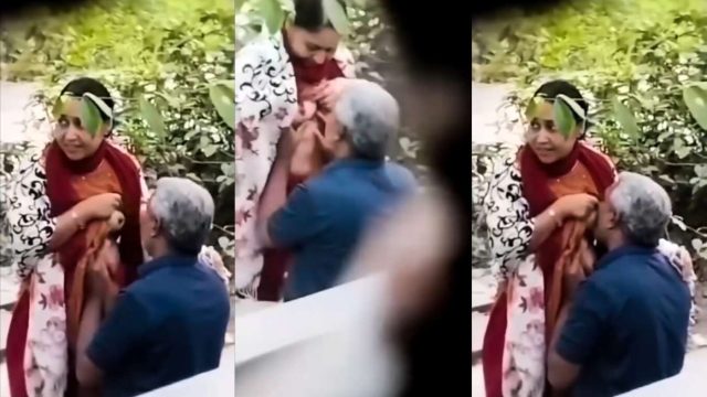 Desi Old Man Sucking Auntys Boobs in Park Secretly Captured
